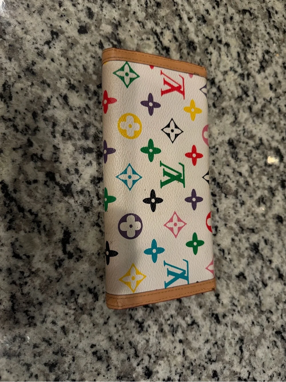 Louis Vuitton Multicolor Monogram White Canvas Wallet with Tan Trim - Picture 1 of 5